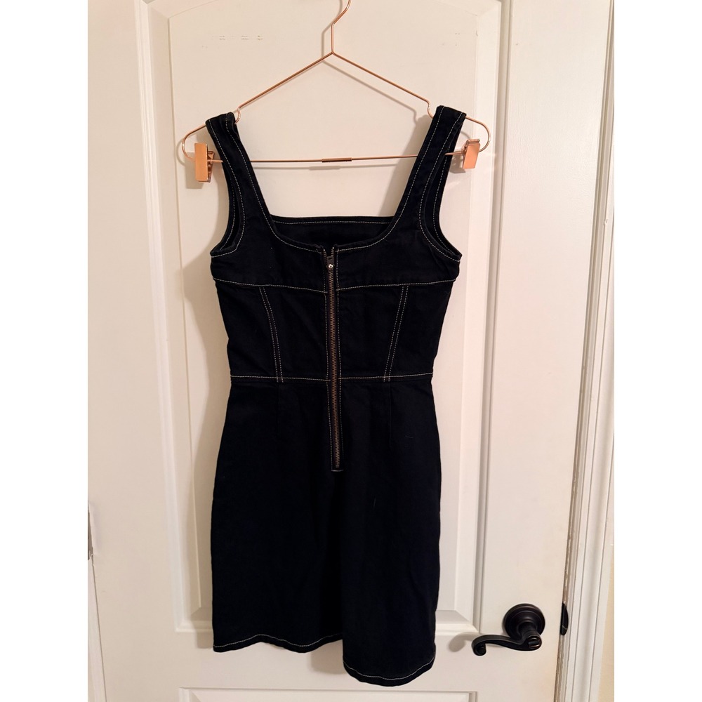 Reformation Davies Bustier Denim Mini Dress Women 0 Black Contrast Stitch NWOT - Picture 9 of 9